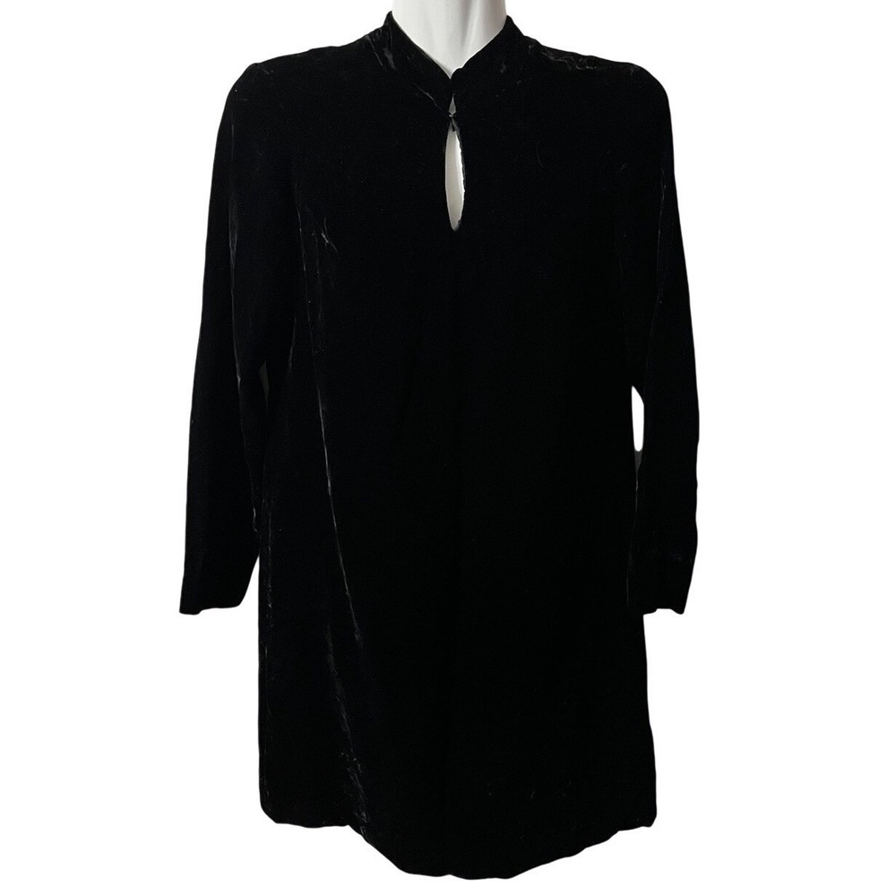 Vintage Women's Mini Dress 7 Black Velvet USA Union Made WhimsiGoth Modest Edgy
